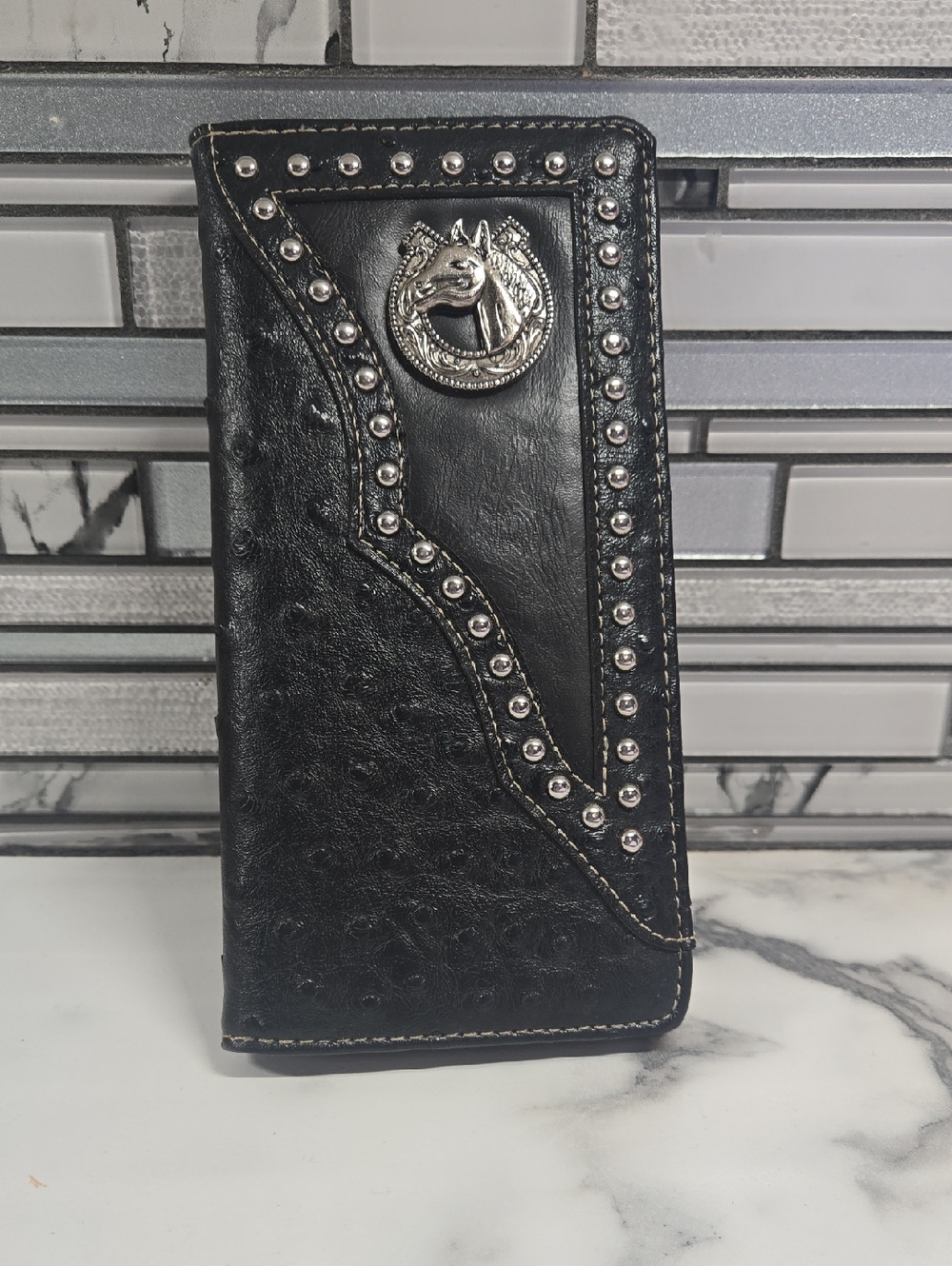Black Studded Western Horse Wallet